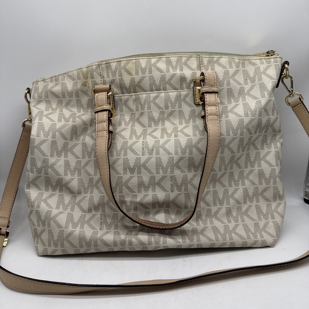 Michael Kors MK Signature Vanilla Beige‎ Monogram Tote Crossbody Shoulder Bag